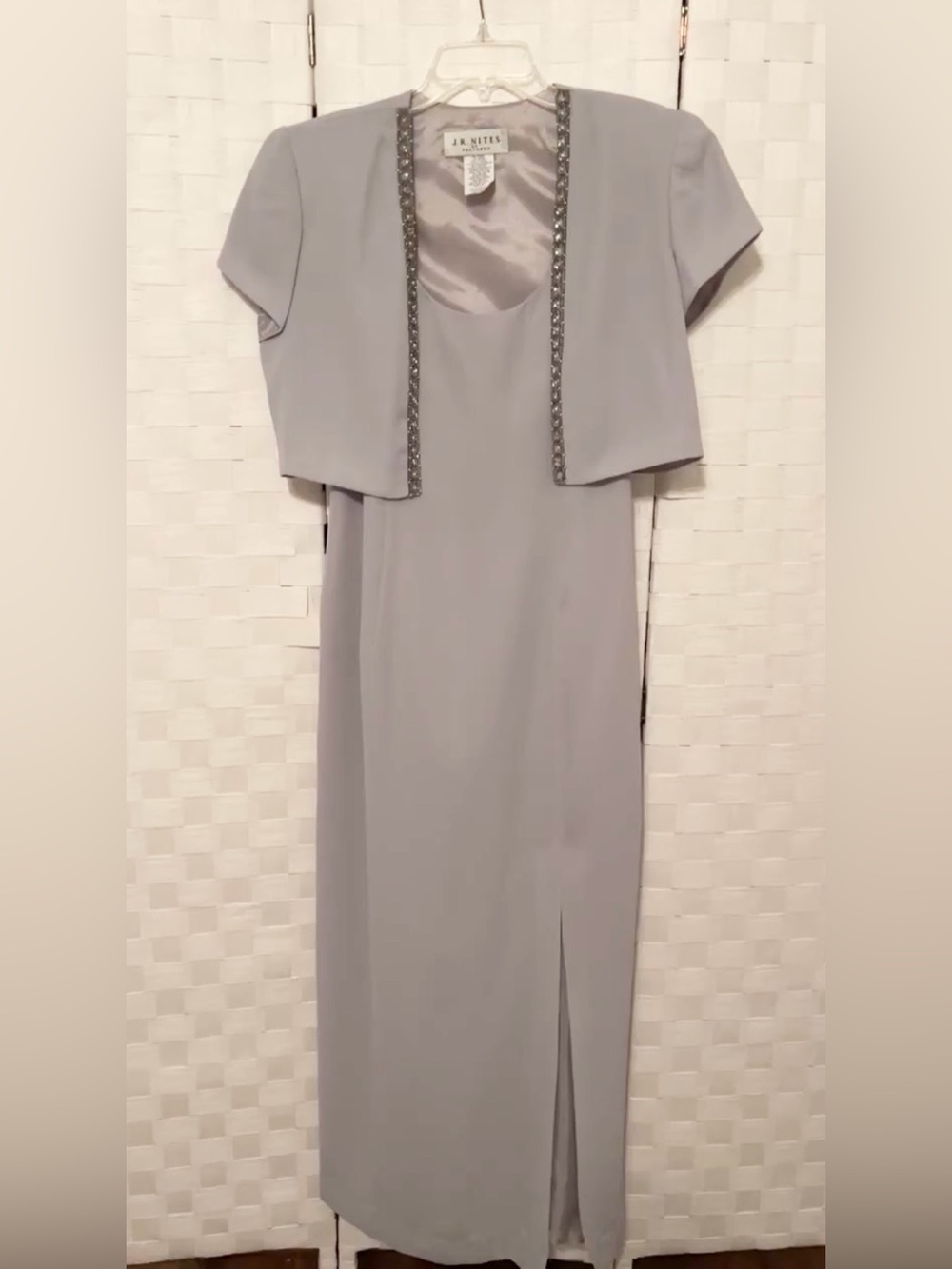 J.R. Nites Gray Maxi Dress with Jacket Size 12 PTP 19” Length 58” EUC